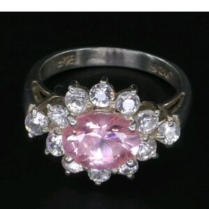 Sterling Silver Pink And White CZ Pave Cocktail‎ Ring. Sz.6